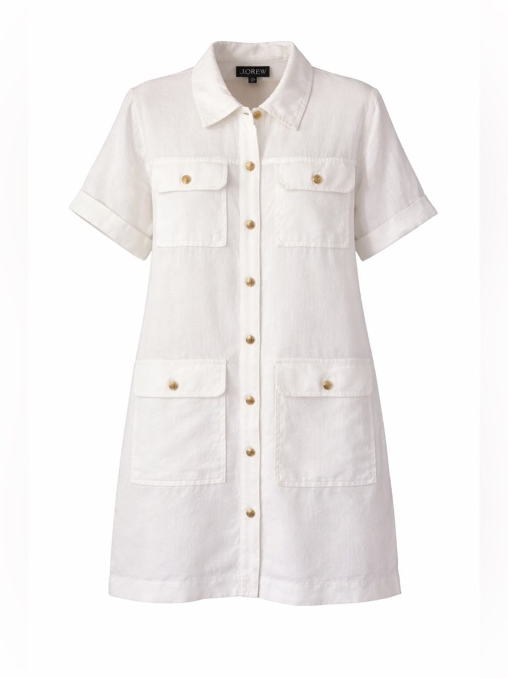J.Crew 100% Linen Shirt Dress White Utility Button Front Minimalist Size 12